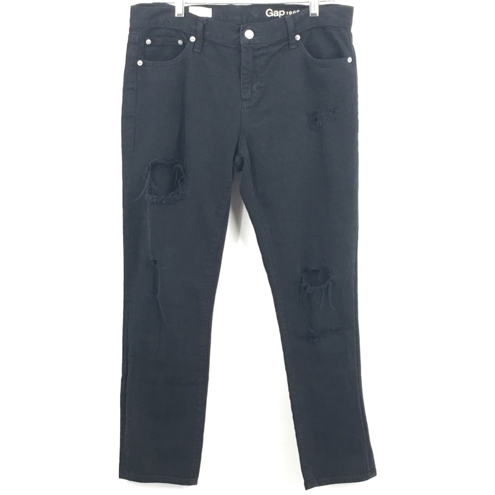 Gap Jeans Distressed Cropped Girlfriend Black 30R